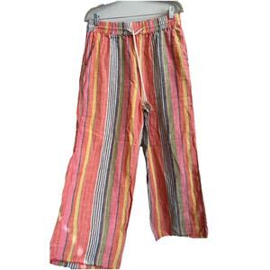 Sundays Women’s Linen Striped Pants Coastal Frayed Boho Festival Beach Casual S
